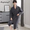 Men's Sleepwear Winter Luxury Shawl Collar Bathrobe Three Layer Cotton Plus Size 4XL Robe for Gentlemen Simple Style Grey Elegant 221122