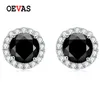 Stud OEVAS Real 08ct Black Round Earrings Brilliant For Women Girls Promise Engagement Gift 925 Silver Fine Jewelry 221119