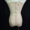 ステージウェアセクシーVネック透明メッシュストライプボディスーツ女性歌手パフォーマンスコスチューム豪華な真珠ドレス221122