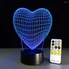 Veilleuses Un Coeur 3D Stéréo Illusion Lampe Acrylique Table D'amour À Distance USB Tactile Commutateur 7 Changement De Couleur Salon Décoratif