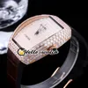 42mm Vanguard V45 Miyota 8215 Automatique Montre Homme Curuex Or Rose Pavé Rectangle Diamants Cadran Bâton Glacé Diamant Cuir Blanc Caoutchouc Nouvelles Montres HelloWatch