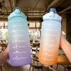 Water Bottles 2L LargeCapacity Gradient Sports Frosted Cup with Straw Time Marker Drinking LeakProof Bounce Lid Jugs 221122