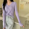 Puntos para mujer Tees Recortado Cardigan Mujeres Manga larga Slim Color Sólido Punto Simple V-Cuello Suéteres Elegante Ropa exterior Mujer Primavera Otoño Ropa 221123