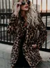 Mulheres femininas falsas mulheres casacos de inverno vintage fêmea de leopardo solto quente rua casual lady animal impressão grossa