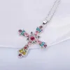 Chains Bohemia Necklace Woman Cross Colored Crystal Bridal Necklaces Chain Pendant Girls Jewelry Silver Color Kpop Stainless Collares