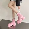 Novos sapatos de botas curtas de plataforma gótica para mulheres de halloween motocicleta preto punk rosa botas de design quente