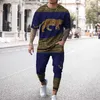 Мужские спортивные костюмы ретро негабаритная ткань Городской мужчина летний мужской спортивный костюм винтажный 3D -принте