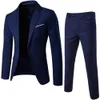 Mens Suits Blazers 2pcsset Plus Size Solid Color Long Sleeve Lapel Slim Button Business Work Clothes Suits 221123