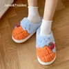 Slippers Jane Troides Cute Cartoon Fruit Design Plush Women Winter Home Warm Furry Footwear Fashion House Slides Shoes 221122