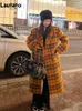 Womens Wool Blends Lautaro Autumn Winter Long Loose Retro Colorful Plaid Woolen Trench Coat For Women Double Breasted Luxury Designer kläder 221123