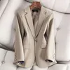 Ternos femininos Blazers Marca Tide Designer de moda retrô de alta qualidade Série de cores puras Jaqueta um grão de fivela Slim Plus Size Roupas femininas E1818