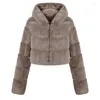 Pelliccia da donna Inverno corto finto cappotti spessi caldi soffici giacche con cappuccio 2022 stile manica intera S4722
