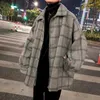 Giacca da uomo in pelle sintetica di lana da uomo autunno inverno high street grande velluto spesso tendenza allentata coreana Harajuku donna plaid di lana cappotto elegante 221122