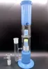 Narghilè Bong in vetro blu con pneumatico a doppio strato Perc 18mm Riciclatore d'acqua femminile Dab Rig Shisha