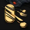 ディナーウェアセットLuxunry 24PCS GOLD FLATWARE SILVERWAREステンレス鋼Dinenrナイフフォークコーヒースプーンホーム食器カトラリー221122