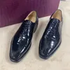 Vestido sapatos de vestido crocodilo autêntico clemet square dedo designer masculino de jacaré genuíno de couro genuíno masculino de laço sofisticado oxford