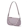 Evening Bags Wide Chain Mini Underarm Bag Women Beige Purple Soft PU Leather Alligator Pattern Single Shoulder Ladies Small Phone Handbag case