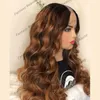 100% Human Hair Wigs ombre raízes escuras marrom marrom solto onda para mulheres 1x4