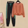 Women s Two Piece Pants South Korea Autumn Letter Printed Long Sleeve T shirt Casual Trouser Two piece Set Sports Running Suit 221123