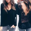 Women's Jumpsuits Rompers Fashion Women Long Sleeve Backless Shirt Casual Lace Blouse Loose Tops 221123