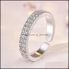 Cluster Rings Double Two Row Cubic Zirconia Ring Band Rose Gold Iced Out Adjustable Rings For Women Men Couple Engagement Wedding Fa Dh8Ct