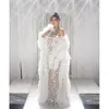 Stage Wear Sparkly Silver Sequins Robe de mariée d'anniversaire sans manches Soirée brillante Célébrer Outfit Stretch Mesh Transparent Dance 221122