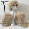 Stivali da donna Borsa in pelliccia sintetica Berretto Cappello Moda invernale Set da ragazza Lusso ry Scarpe calde da neve Bottiglie soffici 221123