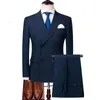 Mens Suits Blazers çift göğüslü Terno Maskulino İnce Fit Formal Set Marka Siyah Gri Ceket Pantolon Yelek 221123