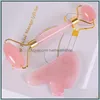 Face Massager 100 Natural Authentic Jade Roller Set Rose Quartz و Gua Sha Face Masr Kit Attiacing Beauty Tools Drop Droviour Health DHGVW