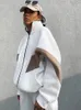 Kvinnor Tvåbitar byxor Kvinnor Zip Top Tracksuit Set Loose Spliced ​​Long Sleeve Trousers Passar Ladies Autumn Fashion Overdimensionerade Warm Streetwear 221123