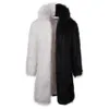 Men's Leather Faux Mens Fashion Winter Punk Rock Fur Coat Hooded Long Jacket Black White Patchwork Overcoat Men Cardigan 221122