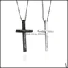 Pendant Necklaces God Bless Cross Necklace Black Stainless Steel Pendant Necklaces Women Mens Fashion Jewelry Gift Drop Delivery Pend Dhelw