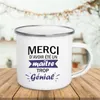 Mugs French Super Teacher Print Creative Coffee Cups Drinks Water Milk Cup Enamel Mug School Home Handle Drinkware Gifts 221122