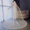 Brudslöjor 5 meter Pure White Cathedral Wedding Long Lace Edge Luxury Church Veil med kamtillbehör Anpassa