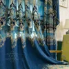 Vorhang Europäischer Stil Luxusvorhänge für Wohnzimmer Schlafzimmer Leichte Hohlhöhle Stickerei Tulles Blue Brown Anpassung
