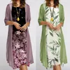 Zweiteiliges Kleid, Kleid-Sets, elegante Blumen-Chiffon-lange Kleider, Strickjacke, lange Tops, Damen, zweiteiliges Set, Frühling, Sommer, Damen-Kleid, Robe, Outfits 221123