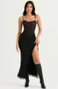 Two Piece Dress Summer Women's Suspender Lace Skinny Offtheshoulder Sleeveless Top Bag Hip Slit Black Skirt Twopiece Suit 221123