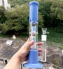 Blue Glass Water Bong Hookahs with Double Layer Tire Perc 18mm Female Water Recycler Dab Rig Shisha