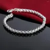 Bracelets de link Moda 925 Selo Bracelete de cor prata para mulher Fina Fine 4mm Round Lattice Wedding Party Gift Street All-Match Jewelry