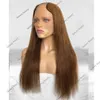 Gloden Blonde Prosty Blueless V Part Wig Remy Virgin 100% ludzkie włosy U kształt pół peruki z klipsami 250 -Gęstość Pełna maszyna