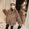 Coat Chidlren Winter Leopard Stampa di lana Giacche di lana Offerte Khaki Pink Colore Spesso Abbigliamento da esterno da esterno per bambini 6 8 10 12 14y 221122