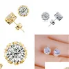 Stud Band New Gold Crown Men Stud Earring 925 Sterling Sier Cz Simated Diamonds Engagement Beautif Women Wedding Crystal Ear 54 M2 D Dhqtr