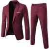Mens Suits Blazers 2pcsset Plus Size Solid Color Long Sleeve Lapel Slim Button Business Work Clothes Suits 221123