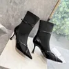 Scarpe con tacco alto a punta in pelle verniciata nera opaca con maniche incrociate stivali stivali moda con tacco medio fine stivali elastici con cintura 221123