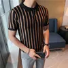 Polos pour hommes été mode rayure mince tricoté T-shirt hommes à manches courtes Polo Style britannique Playera Hombre italie Homme Mannen