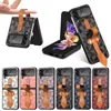Business Rhombus PU Leather Wrist Strap Cases Stand Holder Shockproof Anti-Scratch Full Body Protective For Samsung Galaxy Z Flip 3 4 5G Flip3 Flip4