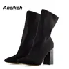 Botas Aneikeh Slim Stretch Ankle para Mulheres Apontadas Toe Sock Square High Heel Shoes Mulher Moda Bota Feminina 41 221123