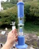 Mavi cam su bong nargile çift katmanlı lastik perc 18mm dişi su geri dönüştürücü teçhizat shisha