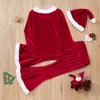 Kläduppsättningar Småbarn Girls Xmas Costume For Year Kids Clothes Set Tops Belt Pants Hat Baby Christmas Outfit 221122