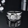 Wedding Rings Fashion 925 Silver Plated Platinum Ring Moissanite Diamond Men's